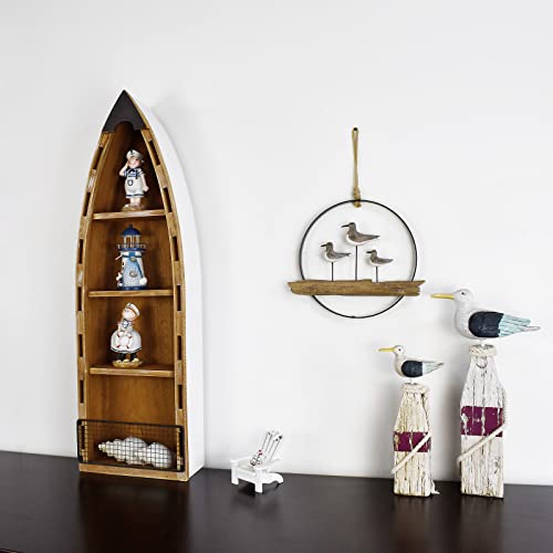Wood Boat Shelf Decor Wall Hanging Nautical Beach Theme Display Boat with 3 Shelves Standing Boat Shelf Wooden Boat Shelf Nautical Home Decor 31.5 Inch