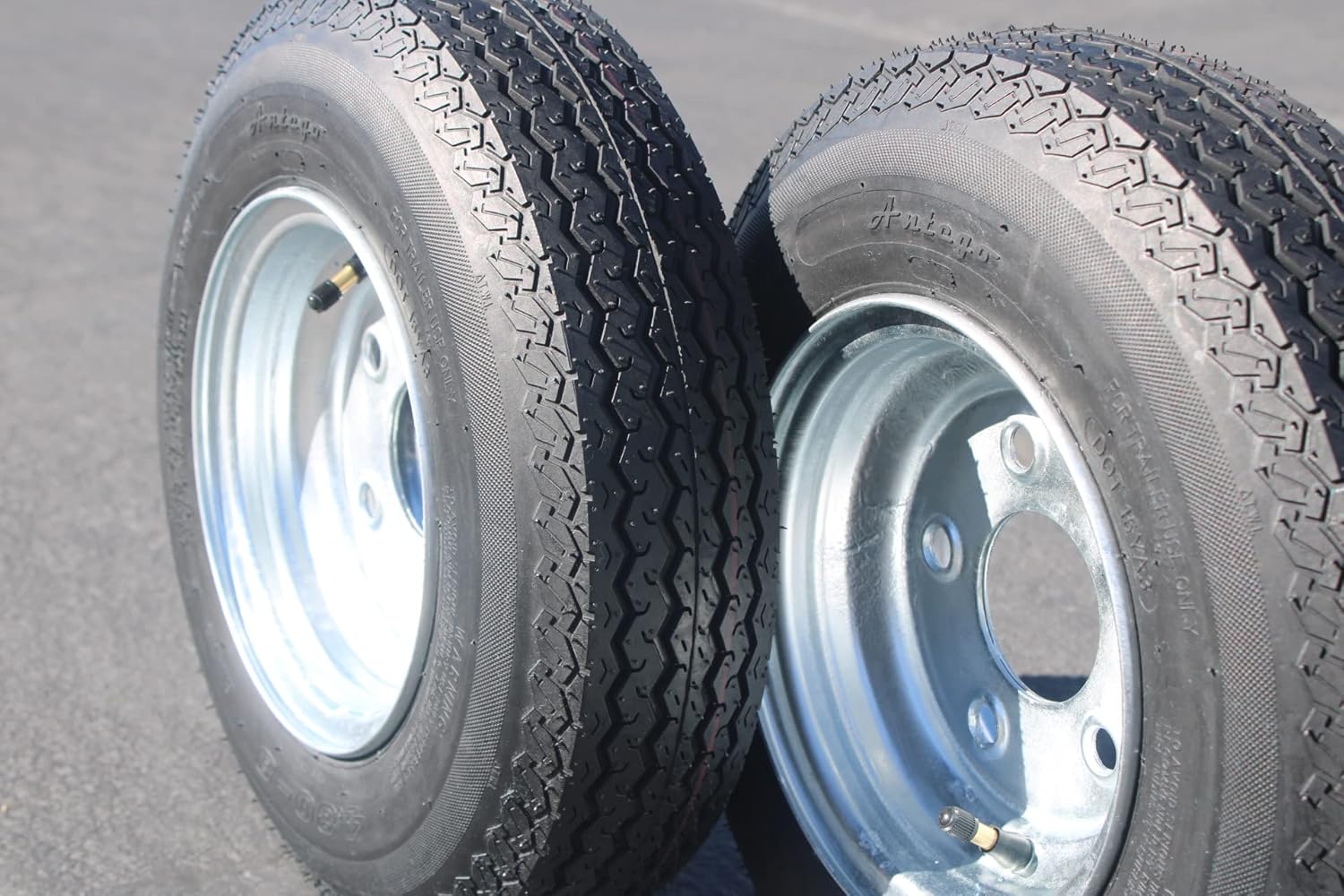 Antego 2-Pack Trailer Tire & Rim Set - 480-8 4.80-8, Load Range C, 6 Ply, 5 Lug Galvanized Alloy Wheels - Wide Trailer Compatibility