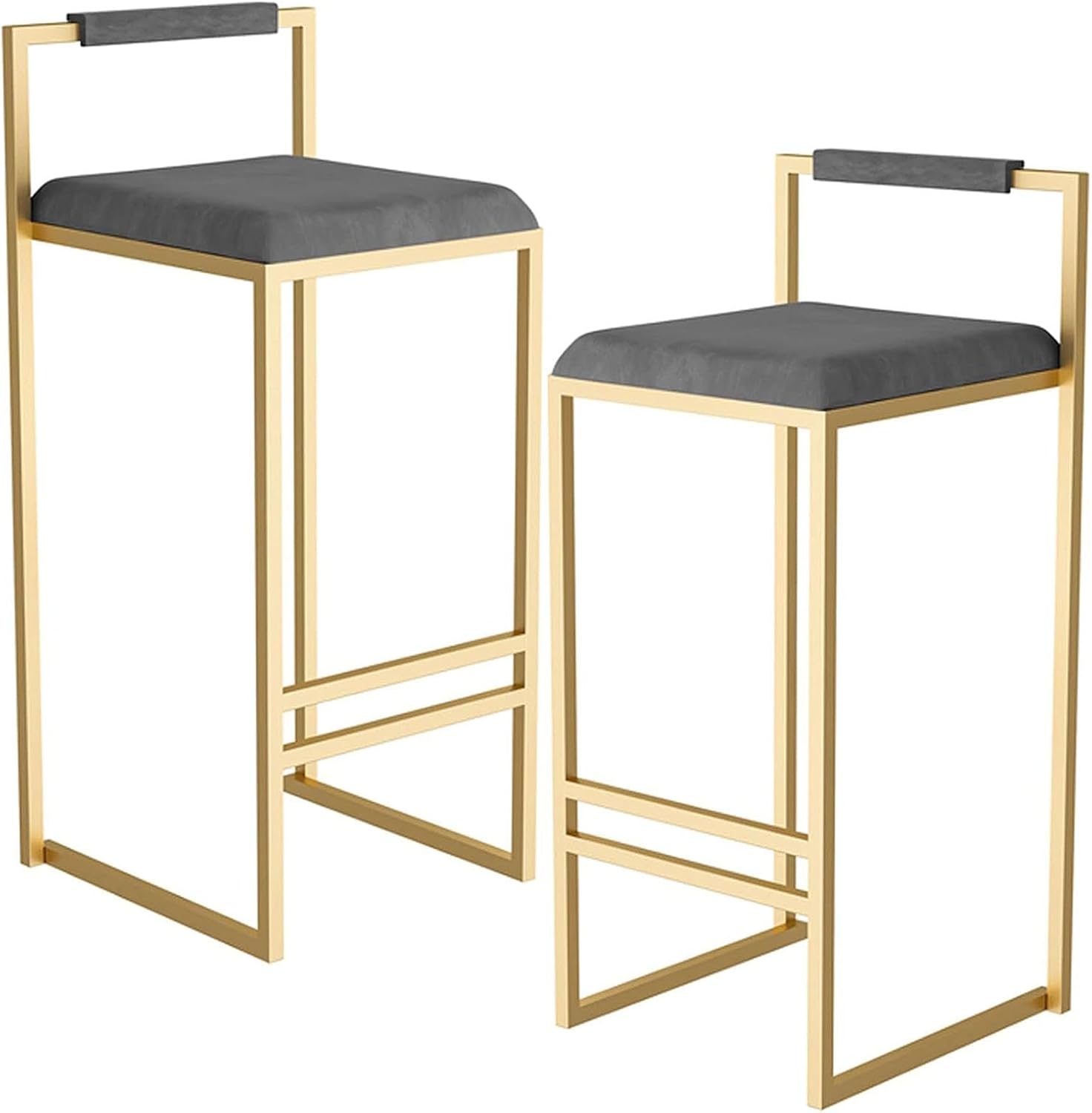 QINGYANG Velvet Bar Stool, Modern Upholstered Tall Stool Bar Chair, Kitchen Island Dining Stools for Home & Commercial Use, Hollow Backrest and Gold Footrest, 2Pcs