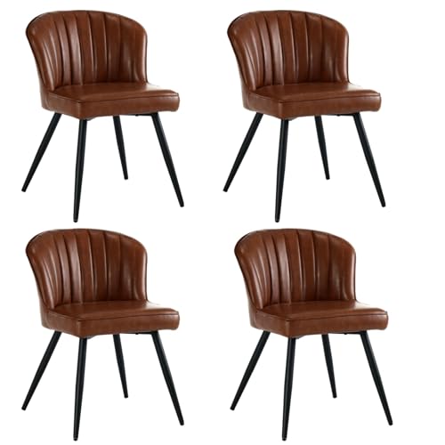 Green Leather Dining Chairs, Upholstered Kitchen Chairs Set of 4 with Shell Shaped Back, Modern Armless Dining Room Chairs with Metal Leg, Comfy Side Chair for Living Room, Dining Room, Green