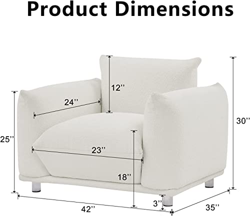 Mid Century Modern Single Sofa Chair 42'' Lambswool Upholstered Single Seater Sofa Comfy Oversized Accent Armchair Couch with Metal Legs for Living Room Bedroom Small Space, Camel