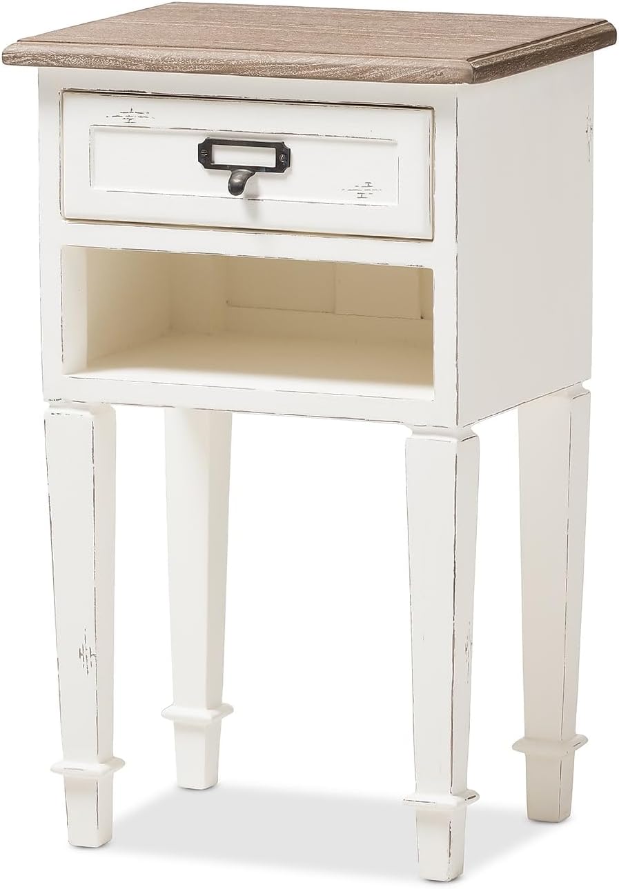 Baxton Studio Dauphine 1 Drawer Wood Nightstand in Weathered Oak White