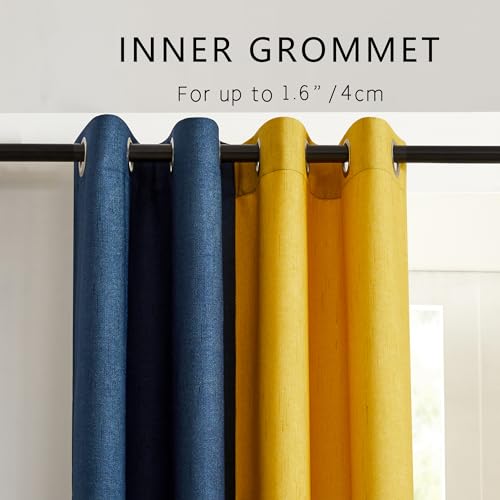 PRIMROSE Semi-Blackout Faux Linen Curtains for Living Room, Modern Light Filtering Room Ombre Curtains Window Drapes for Bedroom Grommet Grey Yellow 63 inch Long 2 Panels