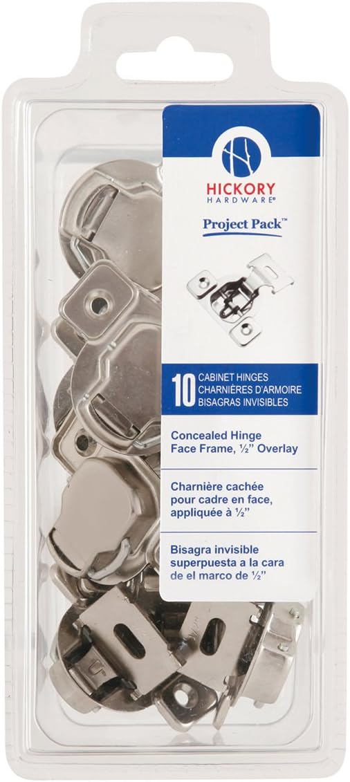 Hickory Hardware VP5125-14 Euro Cabinet Concealed Hinge - Self Closing Feature - 1/2 Inch Overlay Face Frame Design with 105° Opening - Easy Installation Hinge - Polished Nickel Finish Pack of 1 Pair