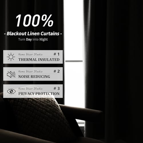 Ivory White Linen Blackout Curtains 96 Inch Length 2 Panels Set for Bedroom Back Tab Thermal Insulated 100% Black Out Linen Drapes Living Room Darkening Window Curtains 96 Inches Long 8 FT