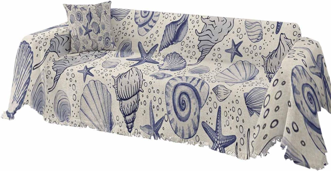 Ocean Sofa Cover Couch Covers for 3 Cushion Couch Throw Couch Cover with Tassel Soft Sofa Slipcover Summer Coastal Purple Starfish Conch Beige Couch Furniture Protector for Dog Pet 71