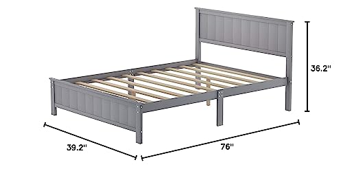 Twin Size Platform Bed, Wood Platform Bed Frame with Storage Drawers, Wooden Platform Bed with Headboard for Kids Boys Girls Teens Adults, No Box Spring Needed, Easy Assembly, Gray
