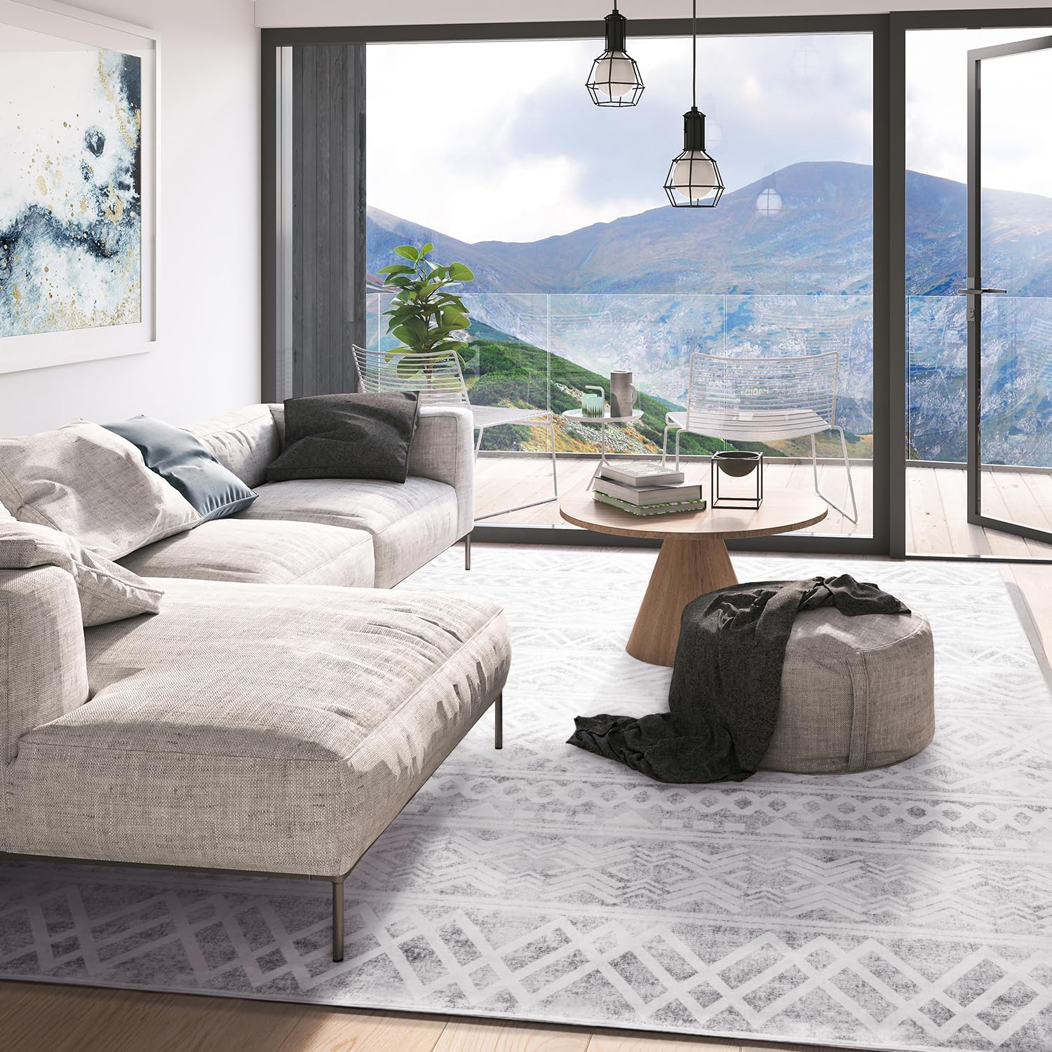 Boho Area Rug 8x10 Feet Modern Area Rug Neutral Carpet for Bedroom Decor, Livingroom Decoration Ideas, Play Room