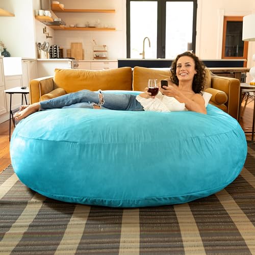Jaxx 6 Foot Cocoon - Large Bean Bag Chair for Adults, Premium Luxe Faux Fur - Mondo Midnight Blue
