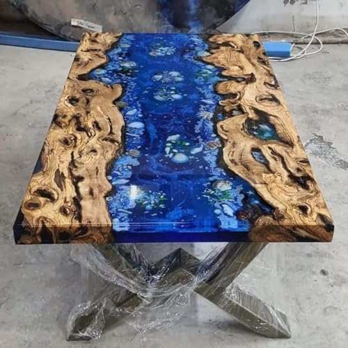 Luxury Custom Acacia Wood Epoxy Resin Dining Table Living Room Table Center Table Kitchen Table Coffee Table End/Side Table Console Table Home Decor (without Stands, 72 x 48 Inches)