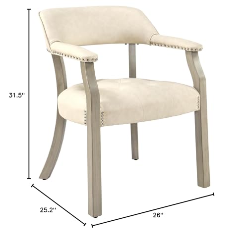 MODERION Set of 2 Solid Wood Dining Chairs with Upholstered,Office Desk Chair with Arms. Faux Leather Boss Captain's Chairs,Classic Accent Chairs for Living Room Cherry Walnut Legs & White NX173C