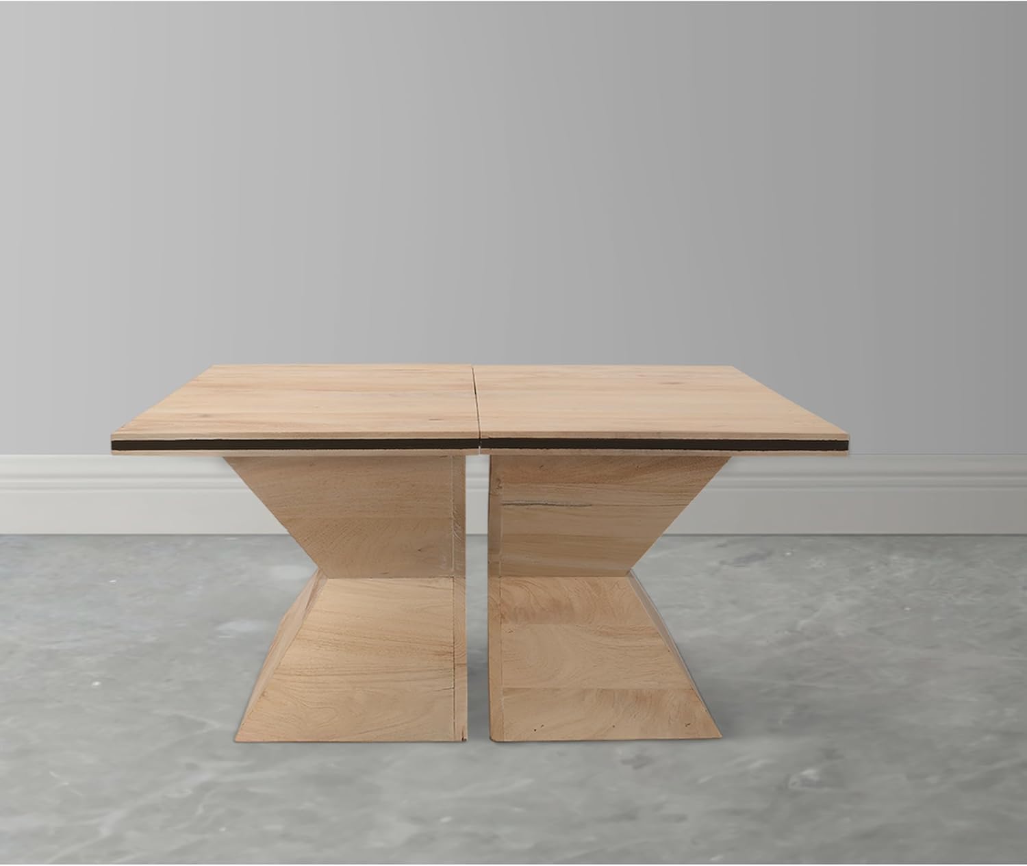 The Urban Port 34 Inch Coffee Table, Handcrafted 2 Piece Split Design with Hourglass Base, White Washed Natural Mango Wood