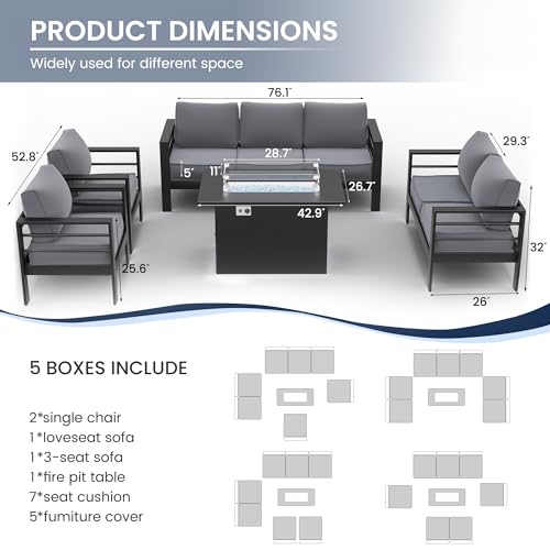 Amopatio Aluminum Patio Furniture, 8 Pieces Metal Outdoor Furniture Set, Modern Patio Sofa Sets Outdoor Sectional for Pool, Garden, Dark Grey&Blue (Included Waterproof Covers)