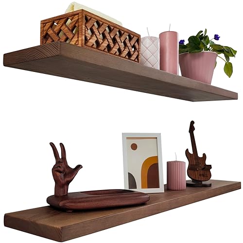 Floating Shelves for Wall, Set of 2 Wall Storage Shelves, Kids Bookshelf, Photo&Picture, Shelves for Bedroom, Living Room, Bathroom, Kitchen (American Walnut, 36in, Ash)