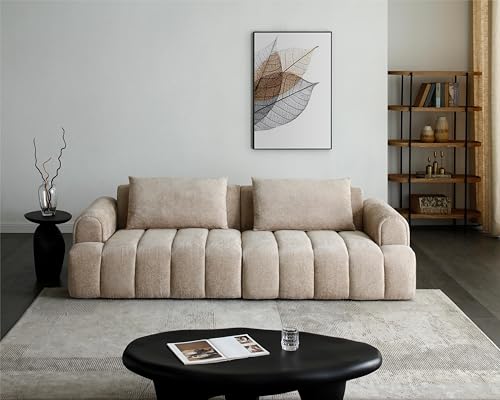Modern Sectional Sofa, 4-Seater, Premium Upholstered Sofa Couch for Living Room Apartment Small Space (Teddy + Beige)