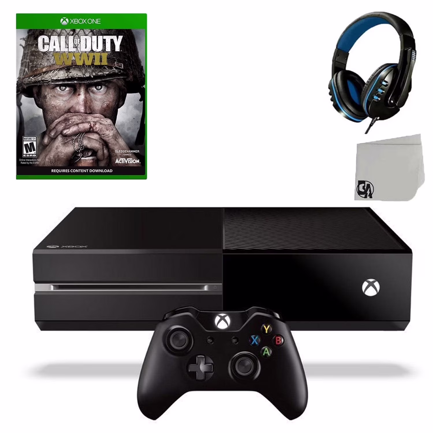 Pre-Owned Microsoft Xbox One Original 500GB Gaming Console Black Headset With Call of Duty WW2 Game BOLT AXTION ( )
