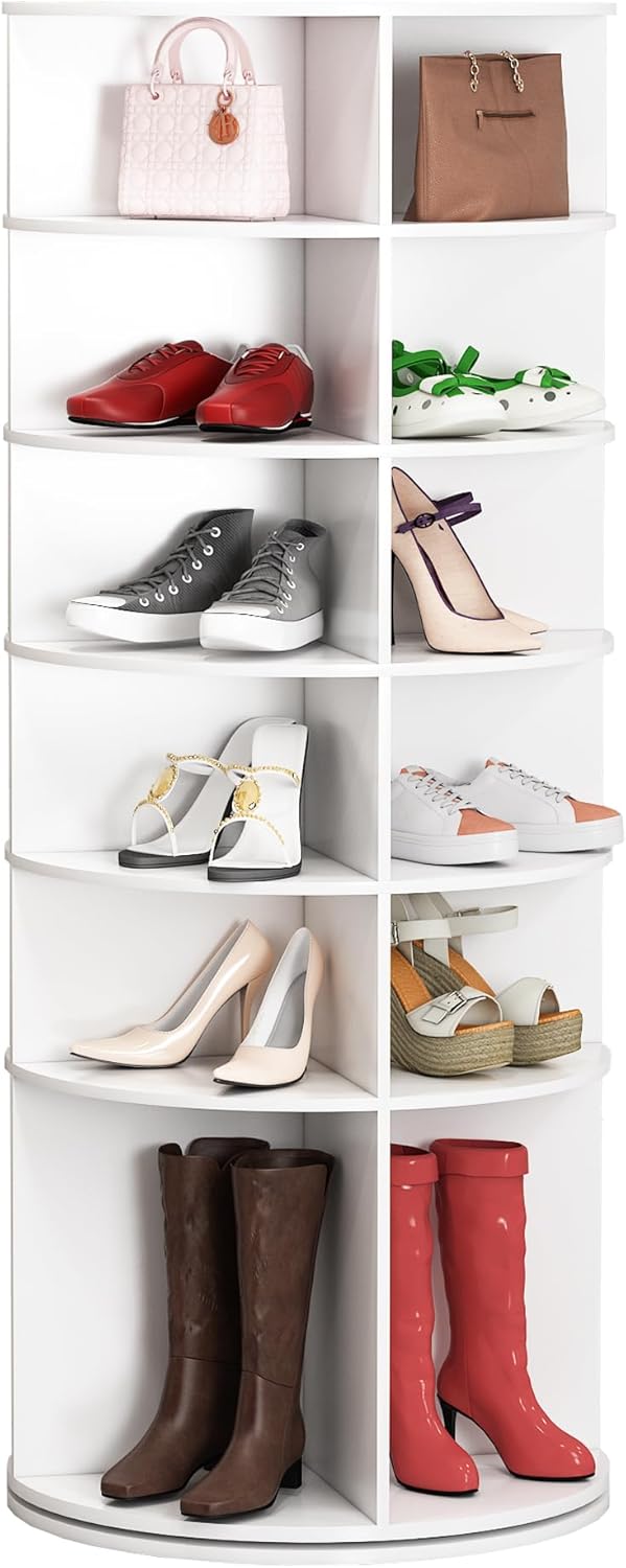 Rotating Shoe Rack Tower,6 Tier Spinning Revolving 360 Shoe Rack Display Storage Round Carousel for Vertical Handbag Rotate Shoes Corner Closet Organization Arrangement