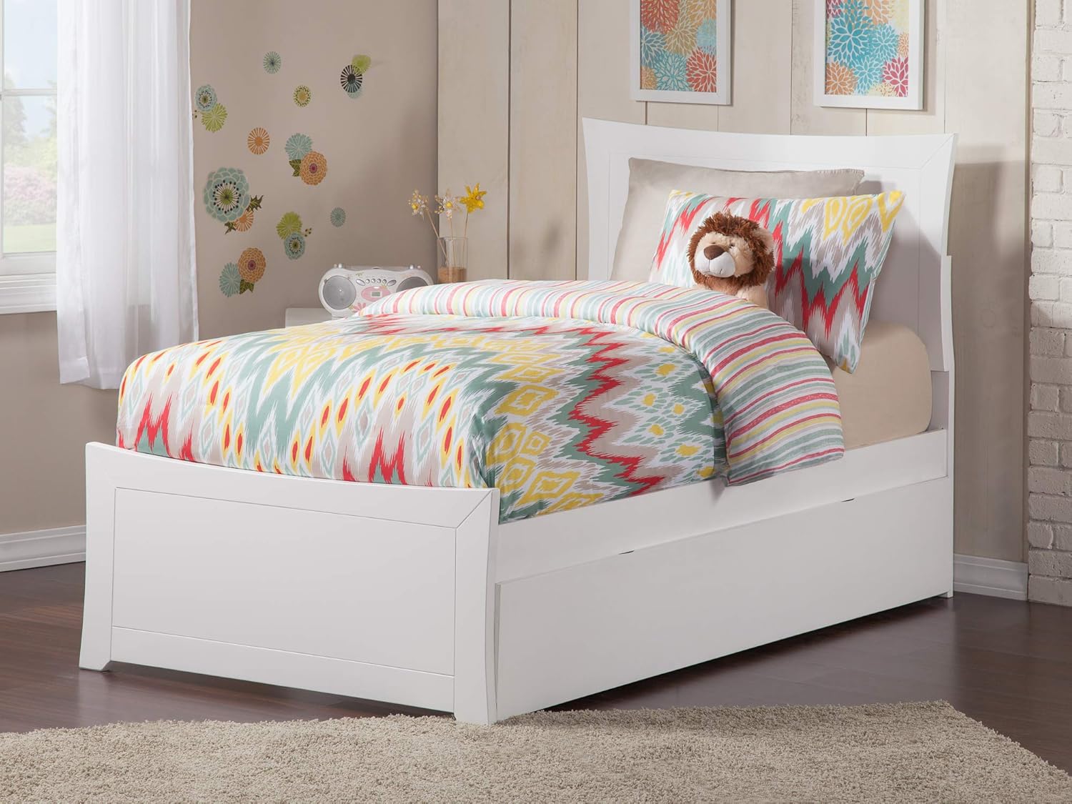 AFI Metro Twin Platform Bed with Matching Footboard and Turbo Charger with Twin Size Urban Trundle in White