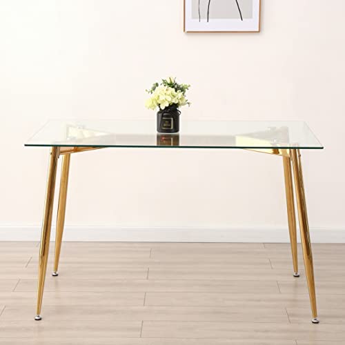 Round Glass Dining Table with Gold Legs, 39.5 Inch Modern Gold Kitchen Table Circular, Round Dining Room Table for 4 (Round 39.5