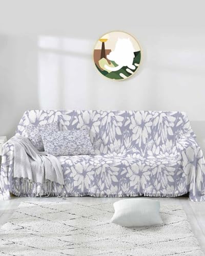 Floral Purple Sofa Cover Couch Covers for 3 Cushion Couch Throw Couch Cover with Tassel Soft Sofa Slipcover Spring Chrysanthemum Flowers Plants Couch Furniture Protector for Dog Pet 71