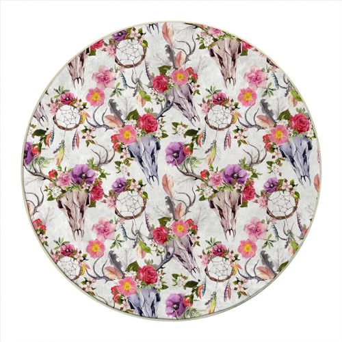 Round Rug 44 in Fashion Desk Chair Mat Boho Floor Protectors for Chairs Office Chair Mat with Lip for Carpets