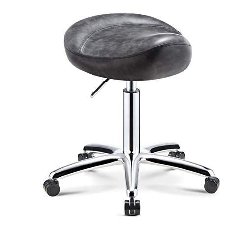 Rolling Stool Round Lifting Saddle Stool Pu Leather Rolling Stool Adjustable Hydraulic Rod with 5 Rotating Wheel Swivel Stool for Spa, Salon, Bar, Office, Home