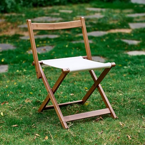 HYNAWIN Foldable Camping Chair Portable Stool for Indoor and Outdoor Use Bamboo Chair with Canvas Seat Surface Folding Chair for Camping, Garden, Patio, and Backyard
