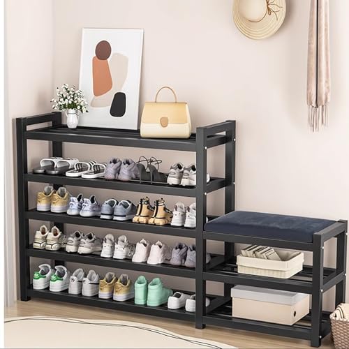 5-Tier Shoe Rack Bench with Seat, Entryway Shoe Organizer in Industrial Design for High Heels, Entryways, Hallways, Closets (Size : 47.2x10x29.9in/120x25.5x76cm)