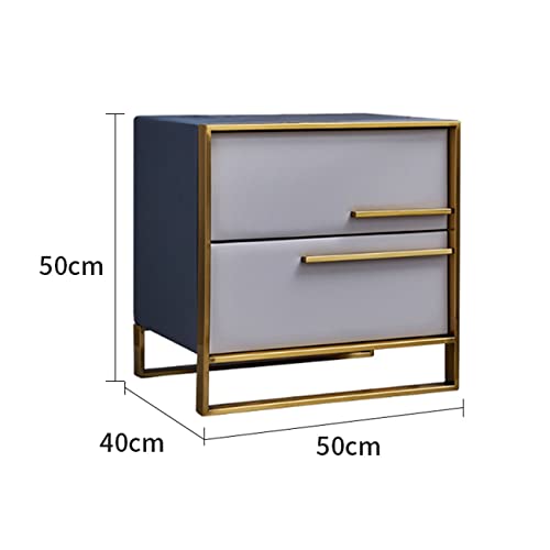 Light Luxury Nightstand, Fashion Bedroom Nightstands with 2 Drawer, Solid Wood Storage Cabinet Stainless Steel Frame, Bedside Tables Furniture for Home Bedroom (Color : A)