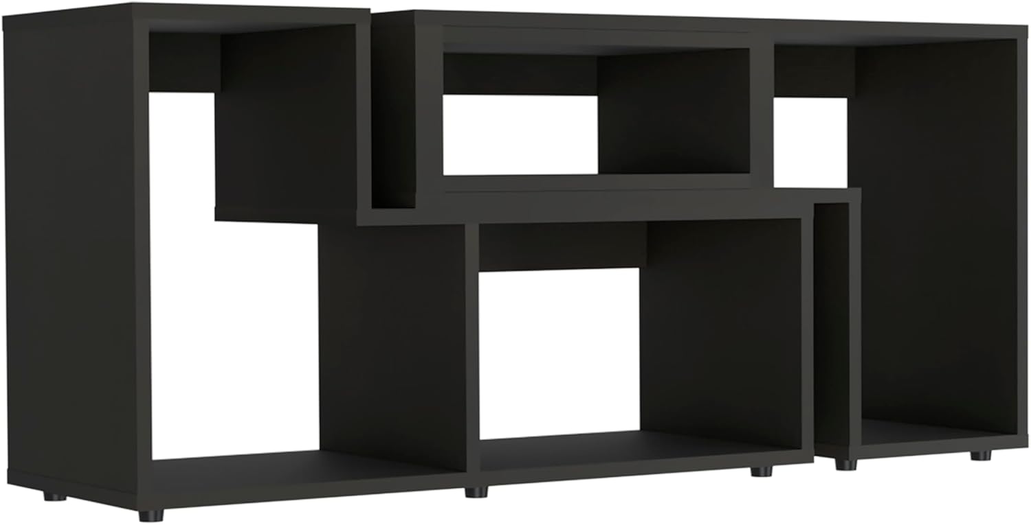 Extendable TV Stand for Living Room, Houston, Black, Adjustable Width, Space-Saving Entertainment Console with Storage Shelves