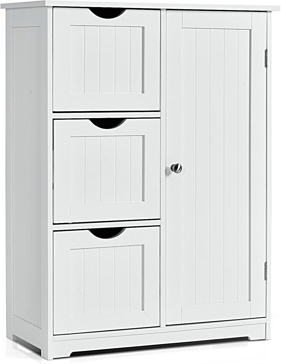 Elegant Design Multifunction Freestanding Bathroom Floor Cupboard Cabinet Storage Organize with 3 Drawer Adjustable Sturdy Durable for Toilet, Living Room, Bedroom, Corridor, Office White