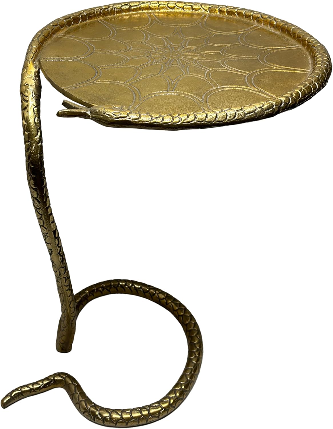 The Urban Port 22 Inch Side End Table, Handcrafted Textured Snake Skin Pattern Base, Brass Aluminum
