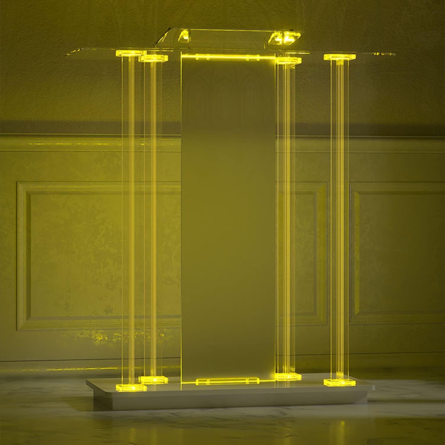 JOuan Lectern Podium Stand, Acrylic Church Podium, Portable Podium Stand, LED Podium, Luxury Church Podium with Wheels,Company Welcome Desk Rolling for School, Wedding, Easy Assembly