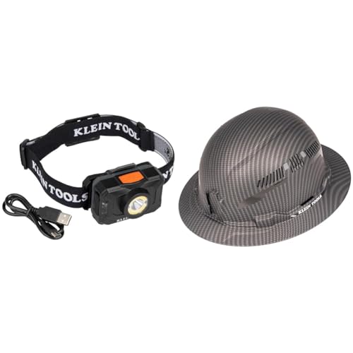 Klein Tools 56414 Rechargeable 2-Color LED Headlamp, Fabric Strap, Spotlight, Floodlight, Red LED, 800 Lumens, USB Cable, Camping, Running