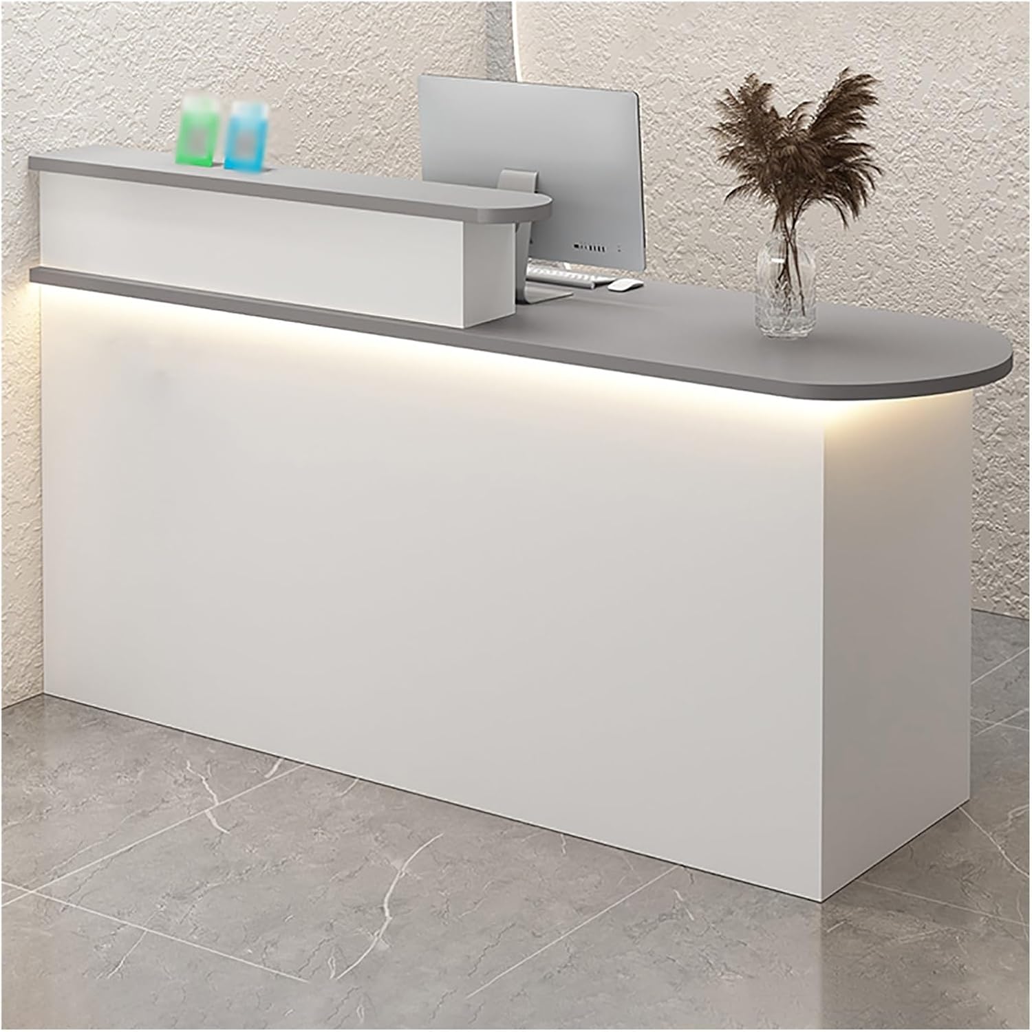 Office Reception Counter Desk with LED Lights, Front Counter Desk with Lockable Drawer, Retail Counter Checkout, Cashier Desk, for Lobby Retail Clothing Salon Shop Hotel (G 2)