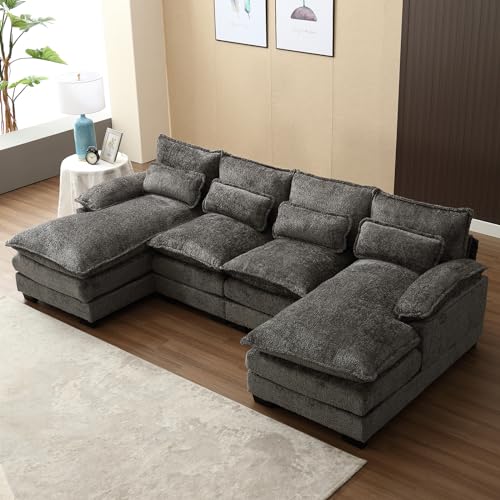 CALABASH Living Room Sectional Sofa Couch, Modern Chenille U Shaped Cloud Couches, Convertible Comfy Modular 4-6 Thick Seater Sofa for Apartment, Office,110.6 Inches