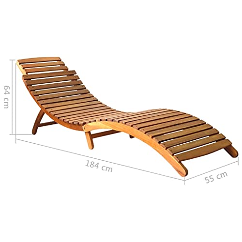 Chaise Lounge Outdoor in Weatherproof Acacia Wood for Patio, Pool or Spa I Sun Lounger Chair ​for Sunbathing I Folding Sun Lounger Solid Teak Wood Sun Lounger with Cushion Solid Acacia Wood Cream