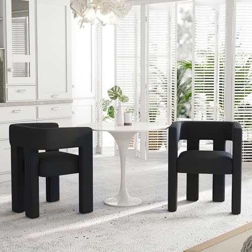 Bonzy Home Barrel Chair Set of 2, Modern Dining Chair, Upholstered Fabric Side Chair with Arm, Versatile Makeup Vanity Chairs for Dining Room Living Room Kitchen, Turquoise