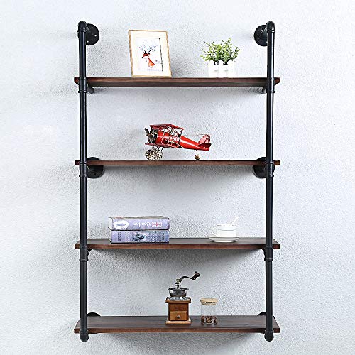 Industrial Pipe Shelving Wall Mounted,36in Rustic Metal Floating Shelves,Steampunk Real Wood Book Shelves,Wall Shelf Unit Bookshelf Hanging Wall Shelves,Farmhouse Kitchen Bar Shelving(3 Tier)
