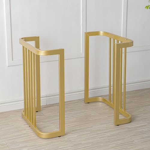 Metal Table Desk Legs 28 Inches Set of 2,DIY Iron Furniture Legs,Dining Table Legs Steel Furniture Legs,Heavy Duty Industrial Dinning Desk Leg,Legs for Desk,with Adjustment Feet Pads,Gold (Size