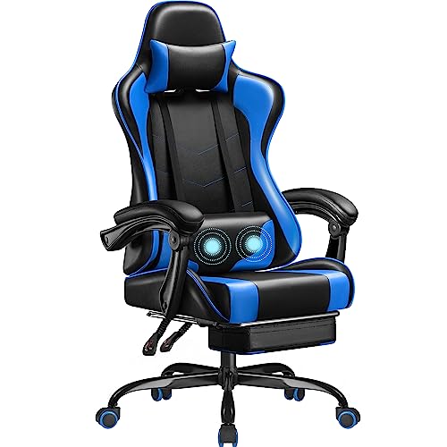 Homall Gaming Chair, Video Game Chair with Footrest and Massage Lumbar Support, Ergonomic Computer Chair Height Adjustable with Swivel Seat and Headrest (Blue, RGB)