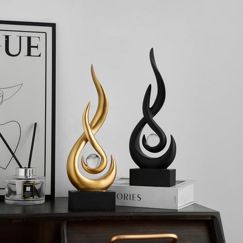 FJS White Decor Modern Flame Statue Decorations for Living Room, Resin Shelf Decor Accents, Abstract Art Sculptures Home Decor for Shelves Dining Room Office Coffee Table Centerpiece