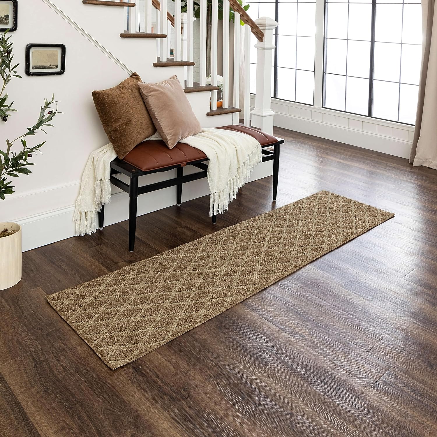 Mohawk Home Chism Sisal Transitional Geometric Tan 2' x 7' Area Rug Perfect for Living Room, Dining Room, Office