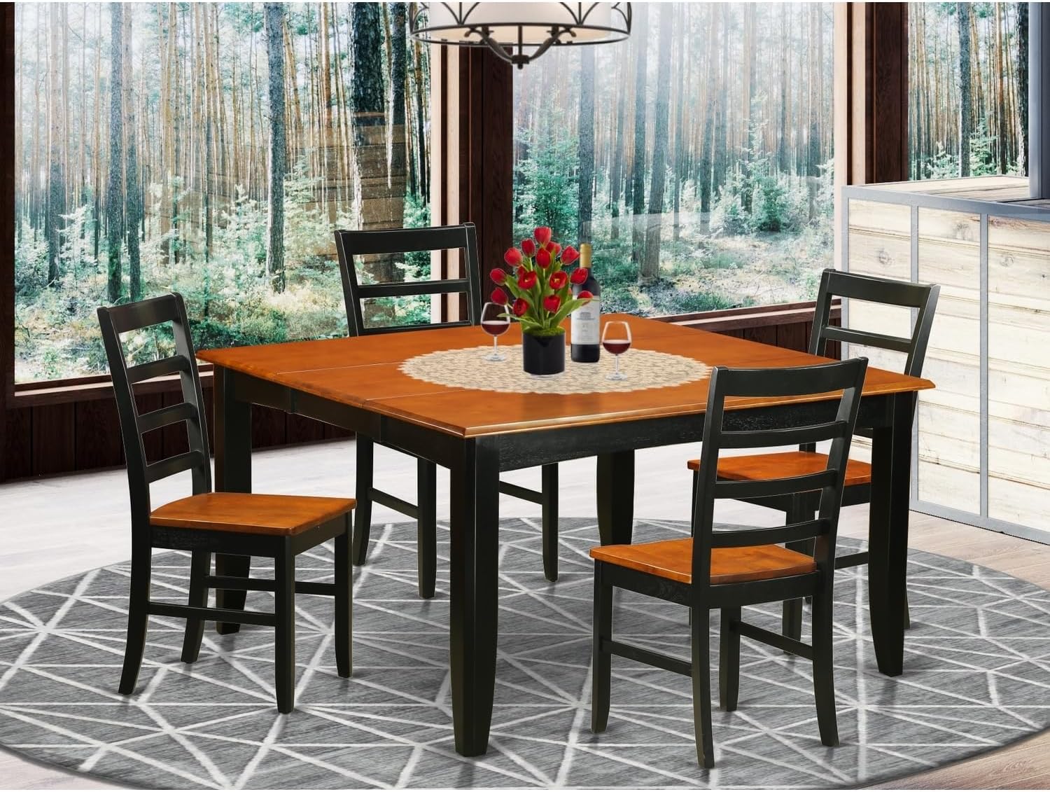 City Sleek Kitchen Table Set-Dining Table and 4 Wooden Dining Chairs