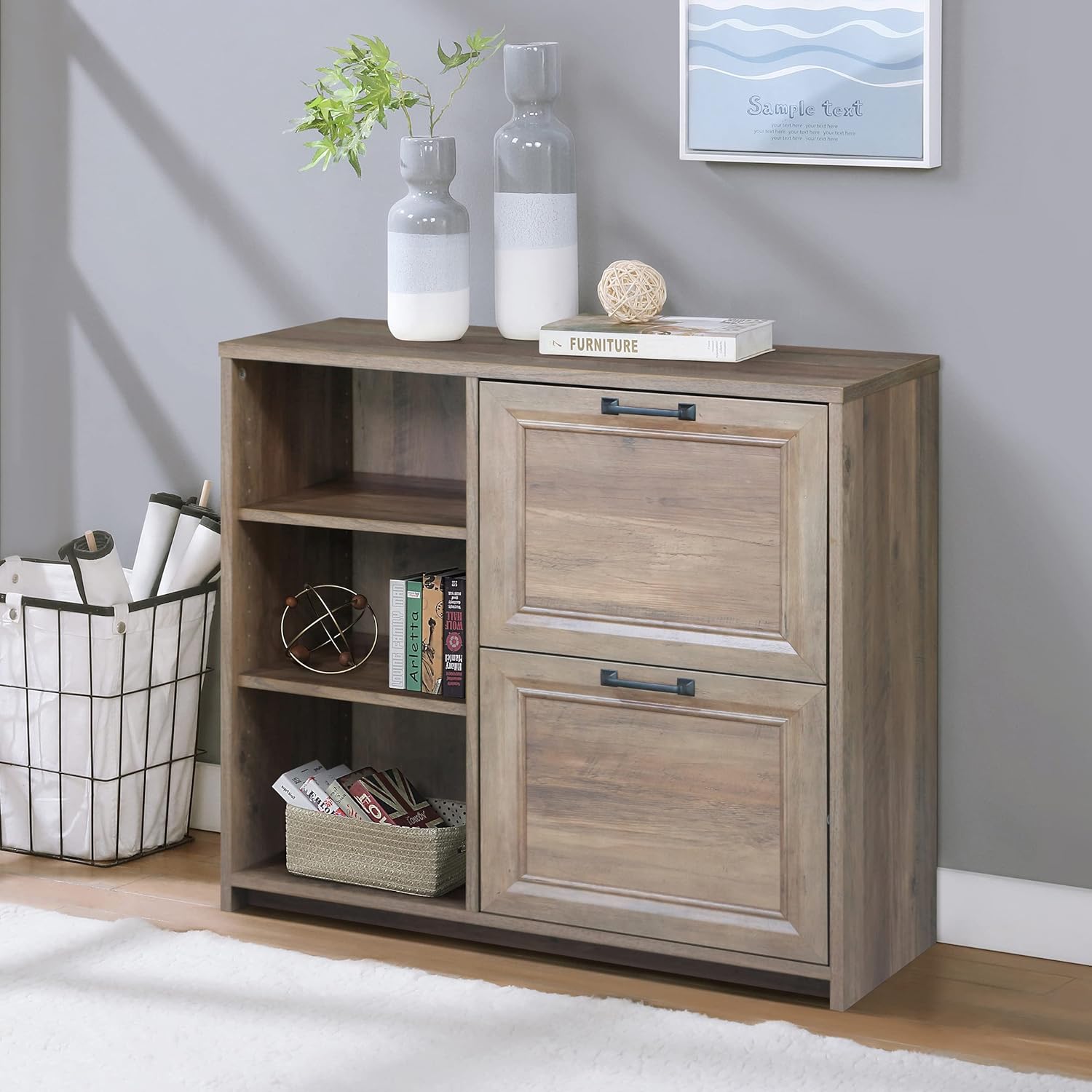 Alaska Wood 2 Drawer File Cabinet with 3 Shelf in Oak