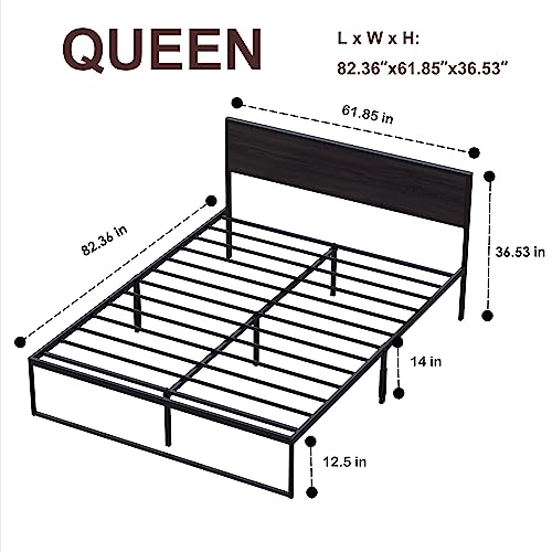 Twin Size Single Bed Frame with White Headboard and Metal Platform, 14 inch Heavy Duty Steel Slats Support, No Box Spring Needed Mattress Foundation, Noise Free, Easy Assembly
