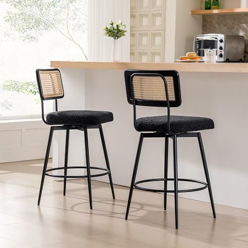 ONEVOG Modern Wood Barstools with Back, Kitchen Island Swivel Counter Stools, 26 Inch Modern Stool Set of 4, Upholstered Seat for 36-42 inch Kitchen Countertop and Pub Table
