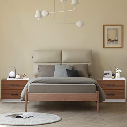 LOKO Modern Nightstands Set of 2, Wooden Bedside Table with Unique Framed Design, Multifunctional Night Stand End Table with 2 Drawers for Bedroom, 21.5 x 16 x 18 inches (2)