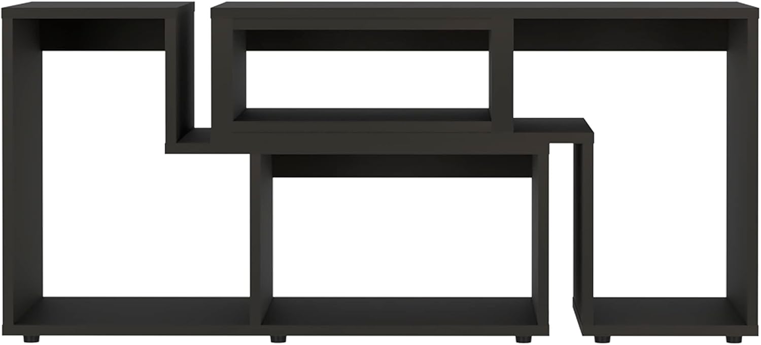 Extendable TV Stand for Living Room, Houston, Black, Adjustable Width, Space-Saving Entertainment Console with Storage Shelves