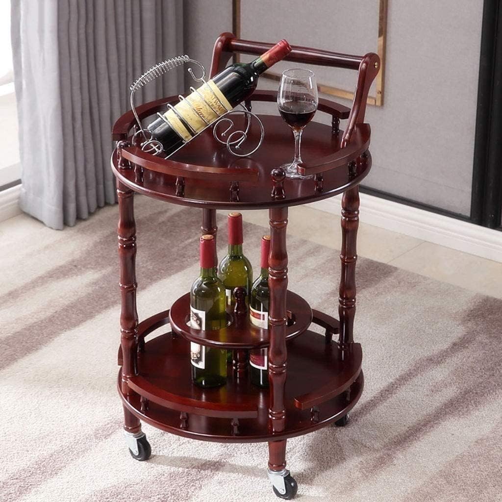 Rolling Serving Bar Cart Patio Kitchen for Party Serving Cart Island Cart Solid Wood Home Commercial 2-Tier Rolling Island Cart W/Wheels Handle Bottle Holder Guard Rails